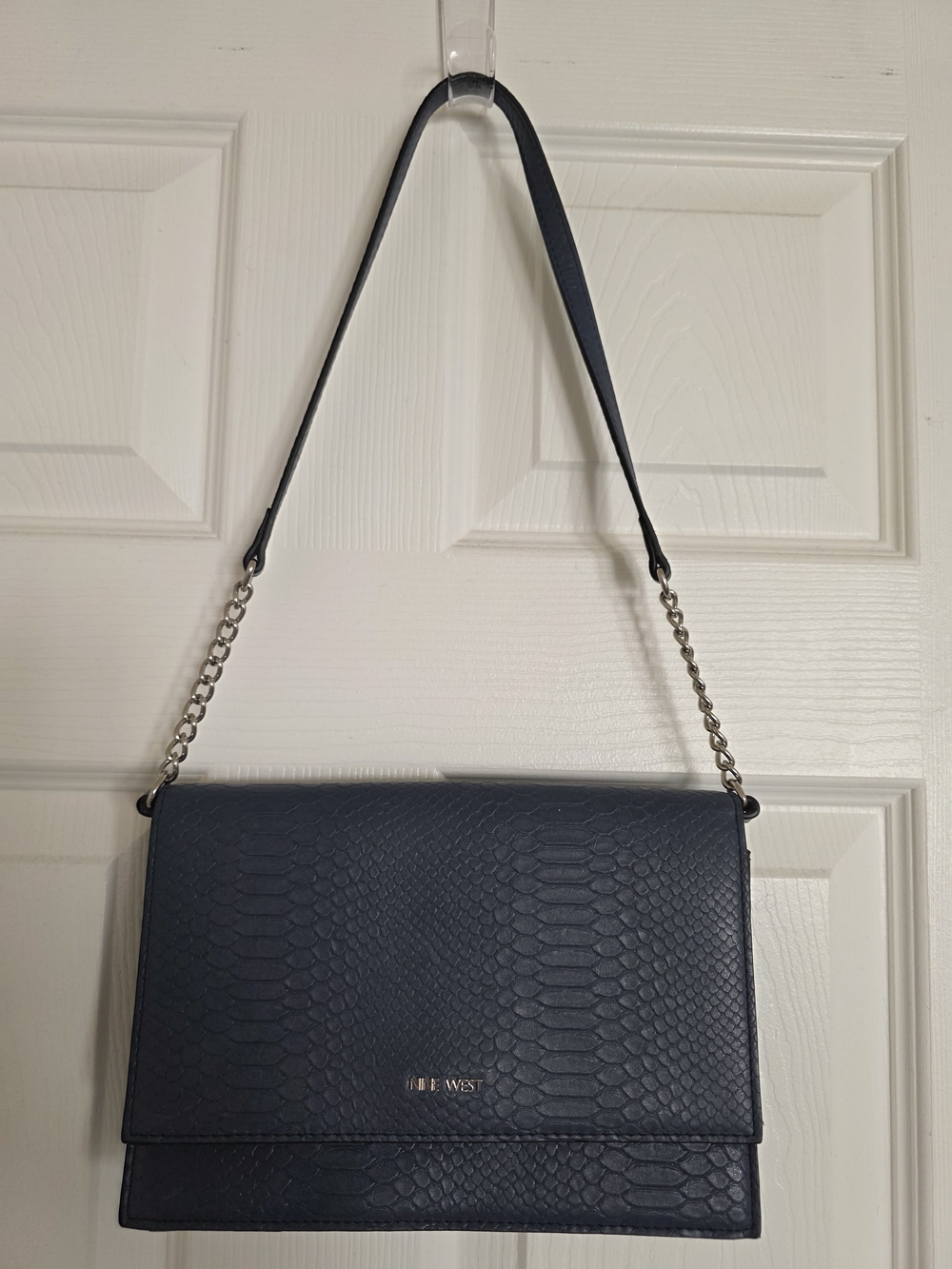 Nine West Navy Blue Faux-Snake Leather Shoulder Bag